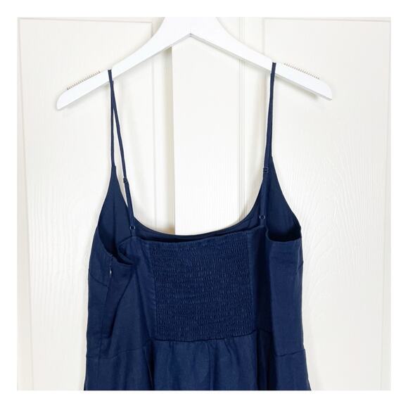 Quince Navy European Linen Midi Sun Dress Scoop Neck Capsule Wardrobe NWT Sz L - Picture 6 of 11